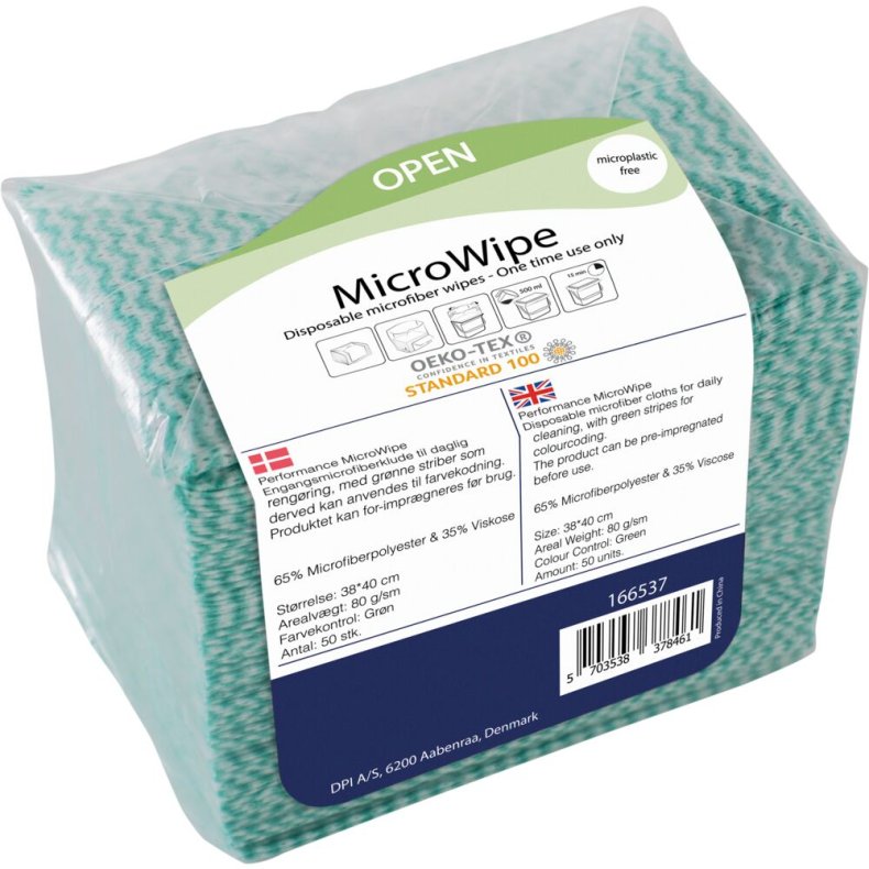 Reng�ringsklud, MicroWipe, 38x40cm, gr�n, mikrofiber, engangs