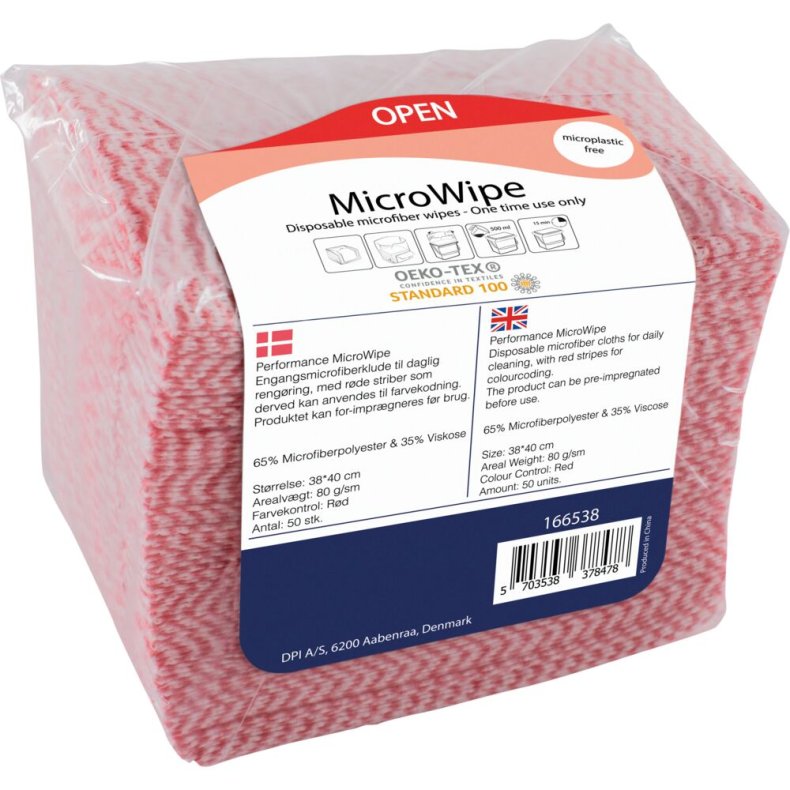 Reng�ringsklud, MicroWipe, 38x40cm, r�d, mikrofiber, engangs