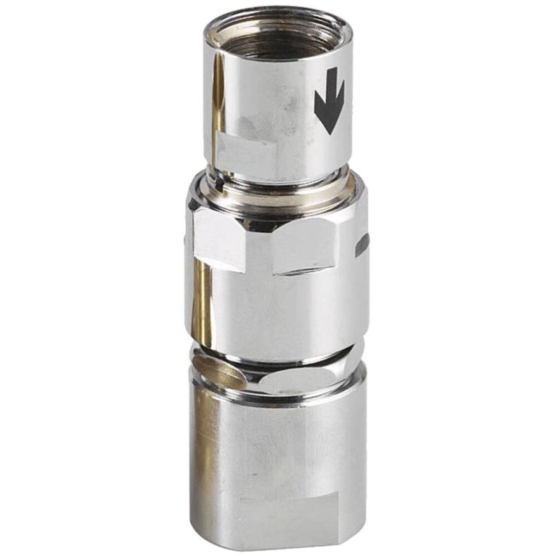 Tilbagel�bssikring, SafeOne, 9x3,6x9cm, RG indv. i indgang med 3/4"RG indv. i udgang, forkromet messing *Denne vare tages ikke retur*