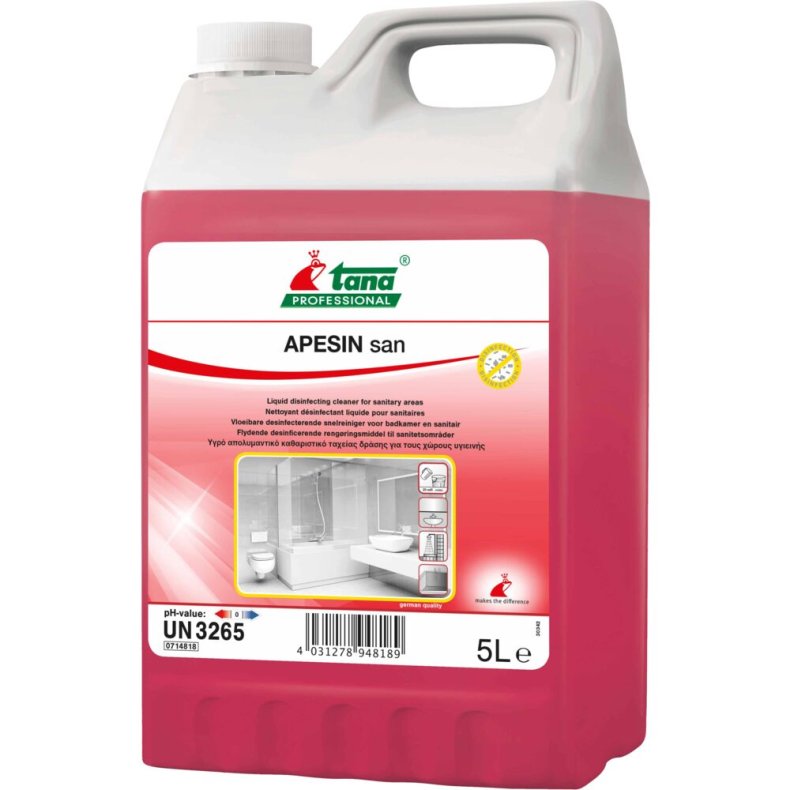 Reng�rings- og desinfektionsmiddel, Tana Professional APESIN san, 5 l, uden klor, med farve og parfume