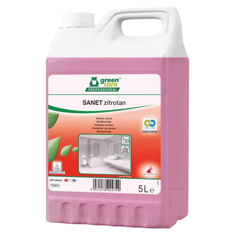 Sanitetsreng�ring, Green Care Professional SANET Zitrotan, 5 l, sur/kalkh�mmende, med farve og parfume