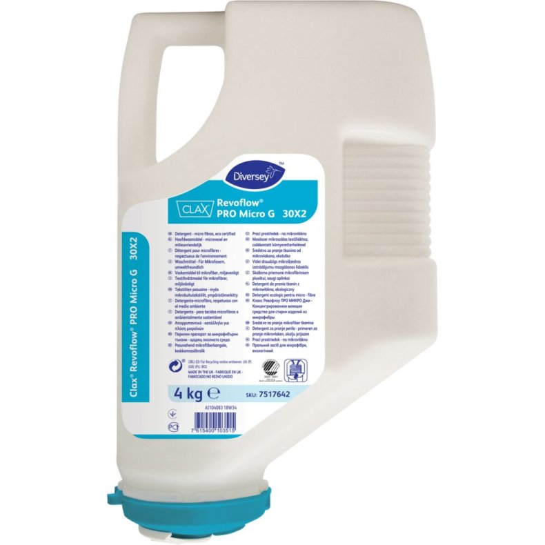 T�jvask, Diversey CLAX Revoflow Pro Micro G 30X2, kul�rt, uden farve og parfume, 4 kg