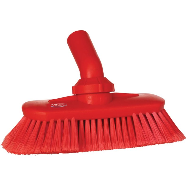 Drejeledsb�rste med vandgenneml�b, Vikan, r�d, polyester/PP/rustfrit st�l, 24 cm, bl�d, spaltet