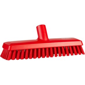 Gulvskrubbe med vandgenneml�b, Vikan, 27x7,5x10cm, r�d, polyester/PP/rustfrit st�l, 27 cm, medium *Denne vare tages ikke retur*