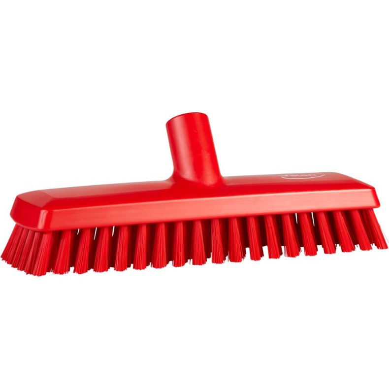 Gulvskrubbe med vandgenneml�b, Vikan, 27x7,5x10cm, r�d, polyester/PP/rustfrit st�l, 27 cm, medium *Denne vare tages ikke retur*