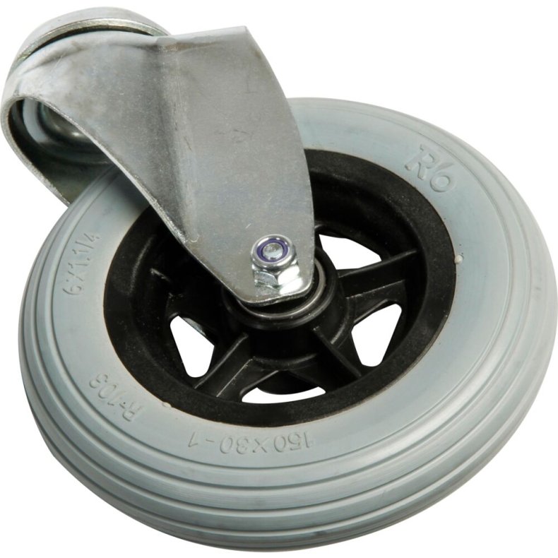 Hjul, Tina Trolleys, 32mm, �150mm, gr�, PU/PP, med bremse, drejligt, bl�de *Denne vare tages ikke retur*