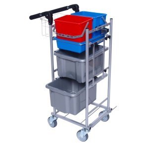 Reng�ringsvogn, Tina Trolleys ERGO Super Kompakt, 440x370x1025mm, s�lv, pulverlakeret st�l, til fugtsystem, med tilbeh�r *Denne vare tages ikke retur*