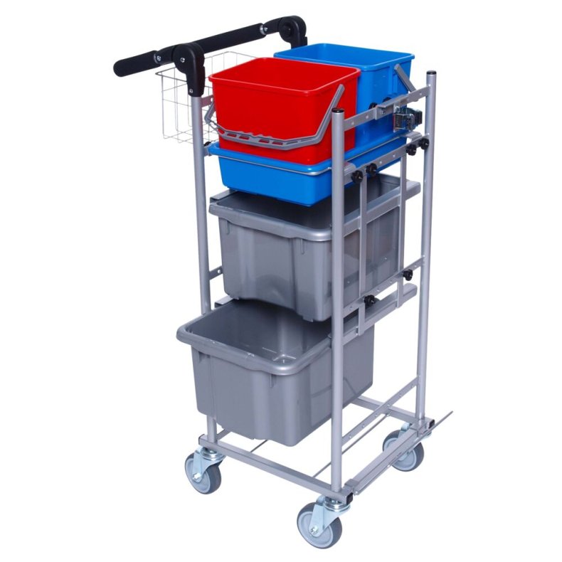 Reng�ringsvogn, Tina Trolleys ERGO Super Kompakt, 440x370x1025mm, s�lv, pulverlakeret st�l, til fugtsystem, med tilbeh�r *Denne vare tages ikke retur*