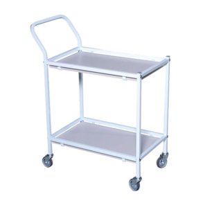 Rullebord, Tina Trolleys, 940x600x1070mm, hvid, pulverlakeret st�l, med styr, 2 hylder, slingrekant, mellem *Denne vare tages ikke retur*