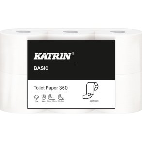 Toiletpapir, Katrin Basic, 2-lags, 50,4m x 10,6cm, �12cm, ubleget, genanvendt papir