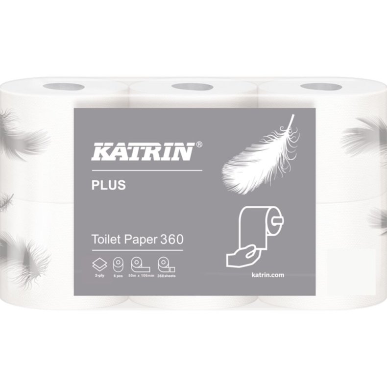 Toiletpapir, Katrin Plus, 2-lags, 50m x 10,4cm, �11,6cm, hvid, nyfiber
