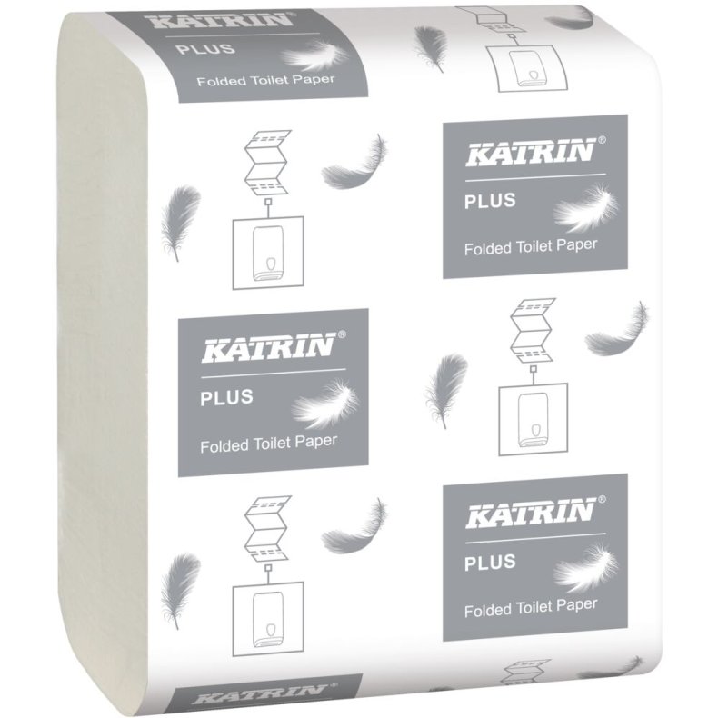 Toiletpapir, Katrin Plus, 2-lags, 23x10,3cm, hvid, nyfiber, i ark