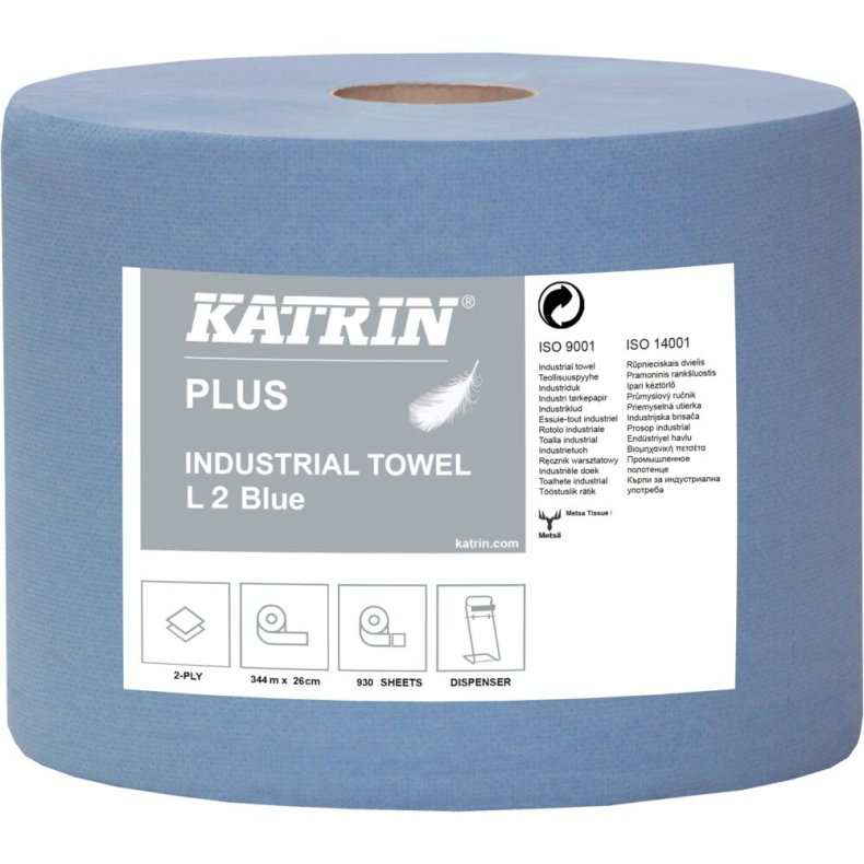 V�rkstedsrulle, Katrin Plus, 2-lags, 350m x 26cm, �26,5cm, bl�, nyfiber
