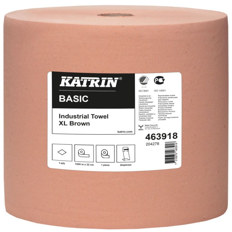 V�rkstedsrulle, Katrin Basic, 1-lags, 1000m x 32cm, �37cm, brun, genanvendt papir