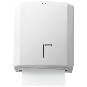 Dispenser, Katrin, Maxi, 13,2x27,5x33cm, hvid, rustfrit st�l, til h�ndkl�deark maks dybde 11 cm og maks bredde 26,5 cm *Denne vare tages ikke retur*