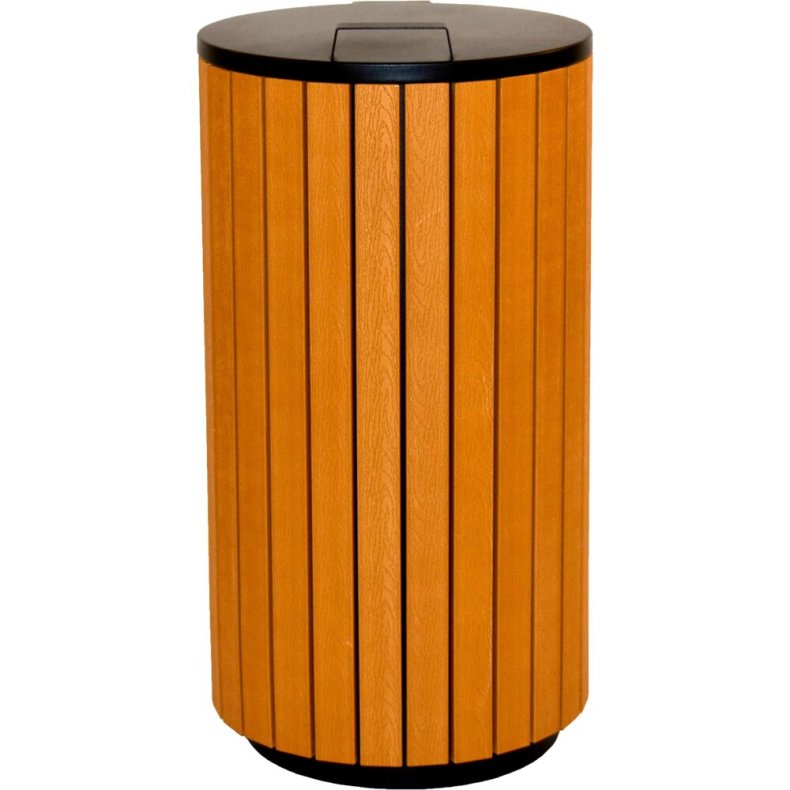 Udend�rs affaldsspand, V-Part, tr�, plast/pulverlakeret st�l, 90 l, med sort l�g og s�kkeholder, til tungt affald, forberedt til jordmontering inkl. materiale til montering