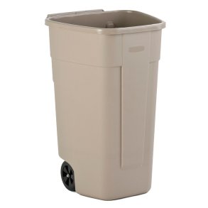 Affaldscontainer, Rubbermaid, beige, plast, 110 l, med 2 hjul, uden l�g, til kildesortering og tungt affald og udend�rs