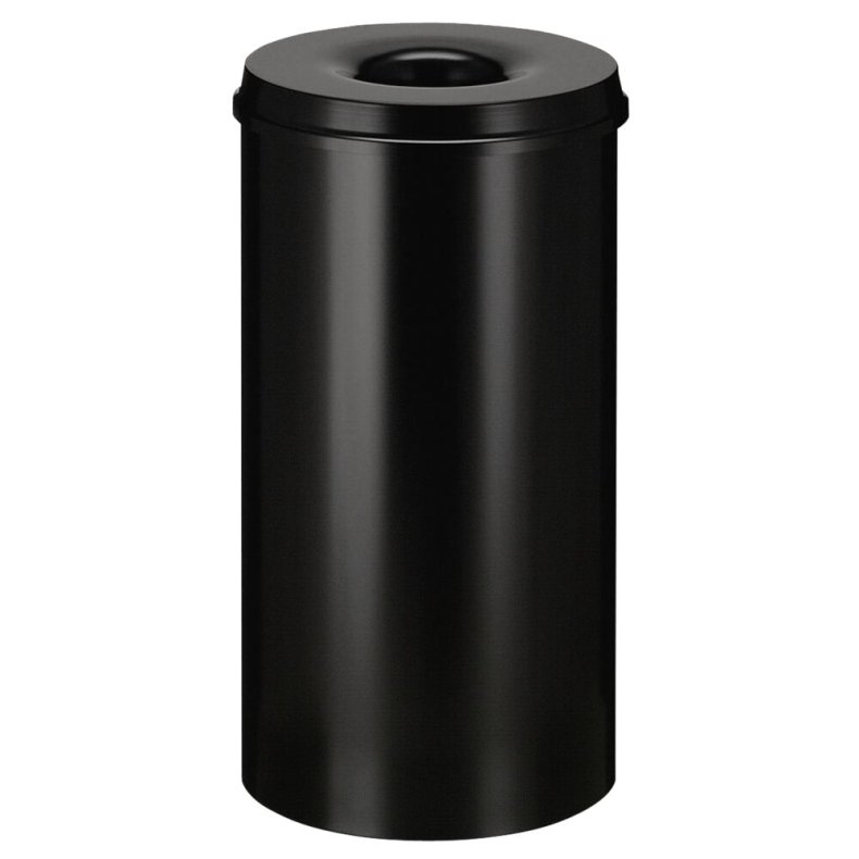 Brandh�mmende affaldsspand, V-Part, sort, pulverlakeret st�l, 50 l, brandsikker