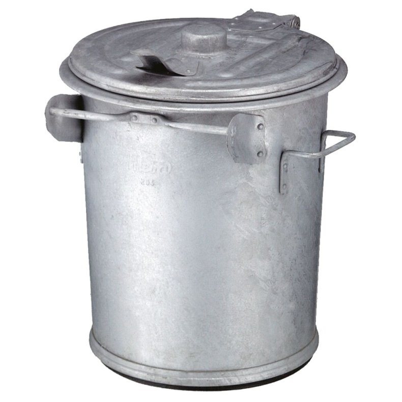 Affaldsspand, V-Part, gr�, galvaniseret st�l, 70 l, ildd�mpende, udend�rs, til tungt affald