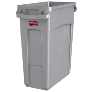 Affaldsspand, Rubbermaid Slim Jim, gr�, plast, 60 l, med s�kkeholder