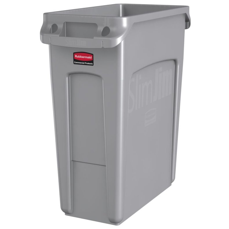 Affaldsspand, Rubbermaid Slim Jim, gr�, plast, 60 l, med s�kkeholder