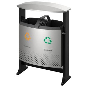 Udend�rs affaldsspand, V-Part, sort mat, st�l, 2-rums, 2x39 l, med inderspand i plast, til tungt affald og udend�rs, kildesortering mulig, forberedt til jordmontering inkl. materiale til montering samt n�gle *Denne vare tages ikke retur*
