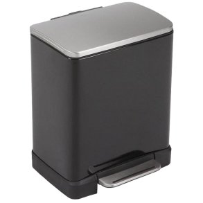 Pedalspand, EKO E-cube, sort, pulverlakeret st�l, 2-rums, 10+9 l, plast inderspand, soft close, fingeraftryksfri *Denne vare tages ikke retur*