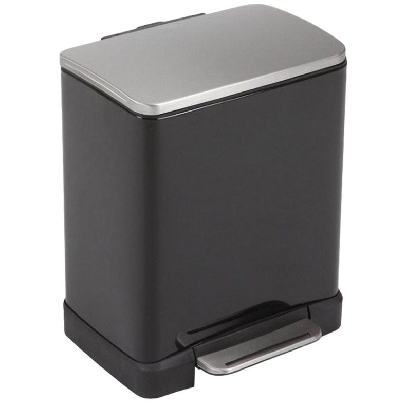 Pedalspand, EKO E-cube, sort, pulverlakeret st�l, 2-rums, 10+9 l, plast inderspand, soft close, fingeraftryksfri *Denne vare tages ikke retur*