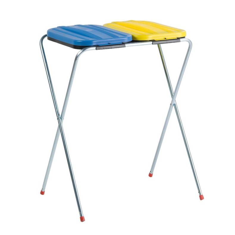 Affaldsstativ, V-Part, st�l, plast/st�l, 2-rums, 2x100 l, med gult og bl�t l�g *Denne vare tages ikke retur*