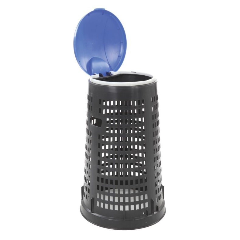 Affaldsstativ, V-Part, sort, plast, 110 l, med bl�t l�g og s�kkeholder, til udend�rs brug *Denne vare tages ikke retur*