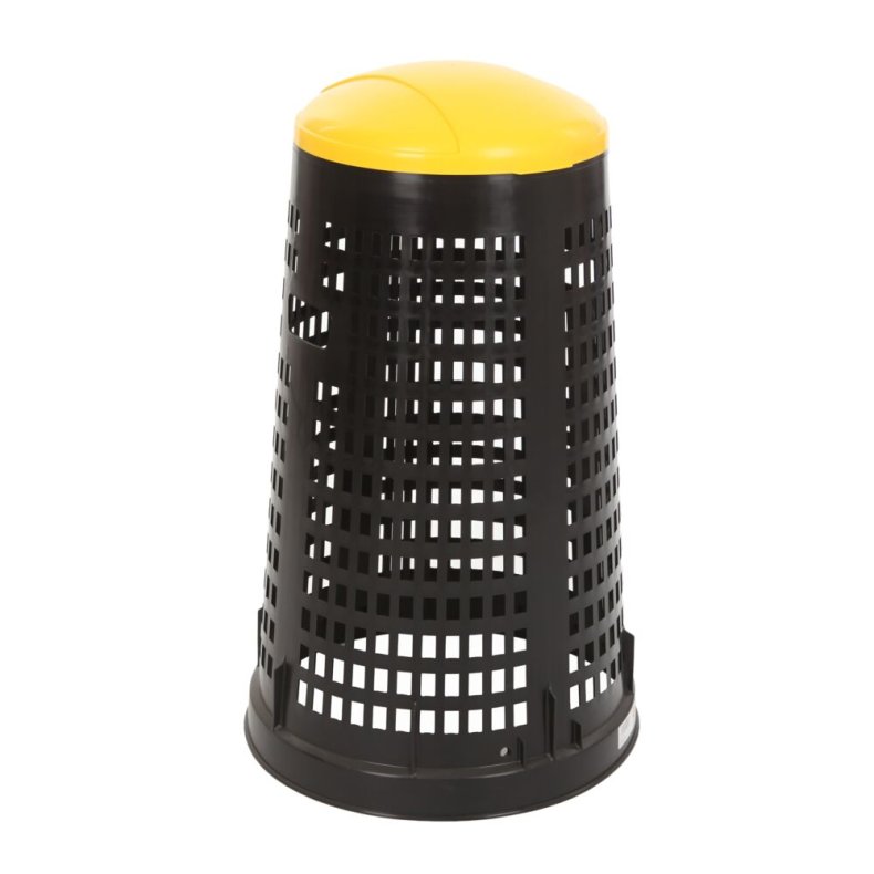 Affaldsstativ, V-Part, sort, plast, 110 l, med gult l�g og s�kkeholder, til udend�rs brug *Denne vare tages ikke retur*
