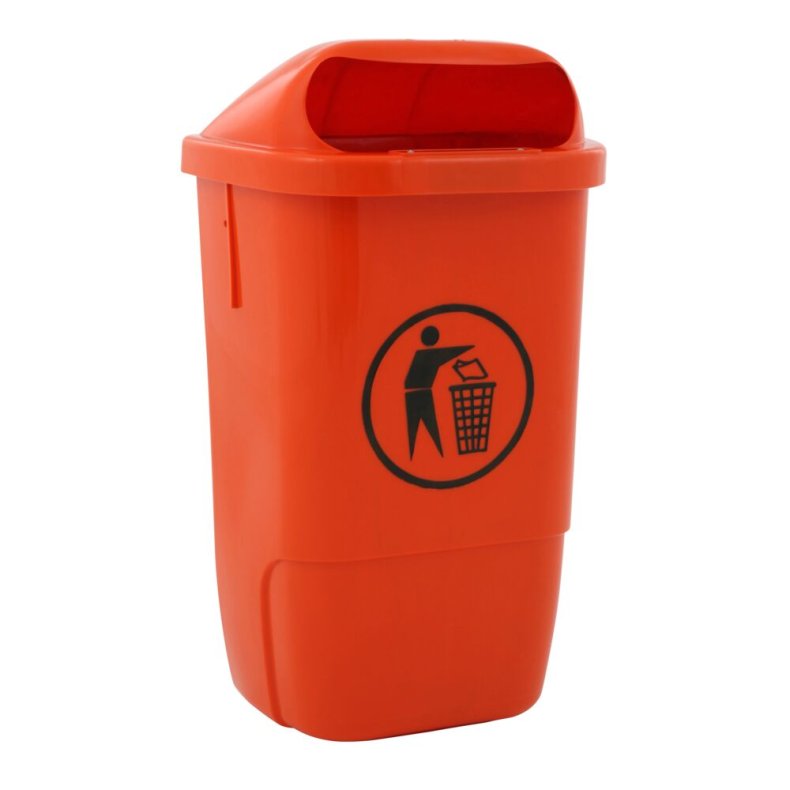 Udend�rs affaldsspand, V-Part, orange, plast, 50 l, forberedt til v�g- eller jordmontering, med n�gle, til tungt affald og udend�rs *Denne vare tages ikke retur*