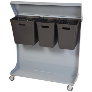 Affaldsvogn, Tina Trolleys, gr�, pulverlakeret st�l, 3-rums, 20+15+15 l, til kildesortering, med hjul og 3 spande i genbrugsplast *Denne vare tages ikke retur*