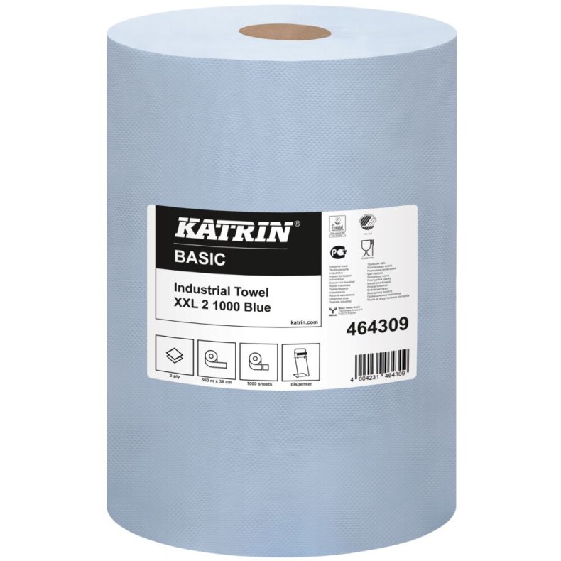 V�rkstedsrulle, Katrin Basic, 2-lags, 360m x 38cm, �29cm, bl�, blandingsfibre *Denne vare tages ikke retur*