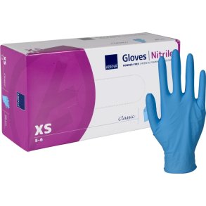 Unders�gelseshandske, ABENA Classic, XS, bl�, nitril, pudderfri