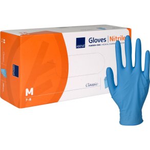 Unders�gelseshandske, ABENA Classic, M, bl�, nitril, pudderfri
