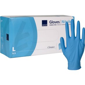 Unders�gelseshandske, ABENA Classic, L, bl�, nitril, pudderfri