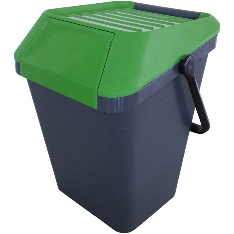 Affaldsspand, EasyMax, gr�, plast, 45 l, med gr�n l�g, stabelbar