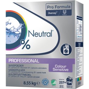 Vaskepulver, Neutral Professional, kul�rt, uden farve og parfume, 8,55 kg