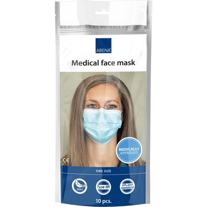 Ansigtsmaske, ABENA Excellent, 3-lags, bl�, engangs