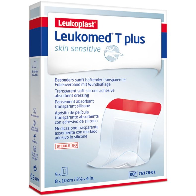 Filmforbinding, Leukomed T Plus, 10x8cm, transparent, med s�rpude og silikonekl�bekant, latexfri, steril, engangs *Denne vare tages ikke retur*