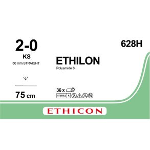 Sutur, Ethilon II, 75cm, sort, PA, 2-0, KS-n�l, monofil, 628H, engangs *Denne vare tages ikke retur*