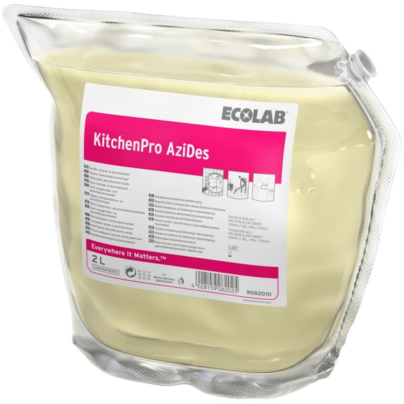 Reng�rings- og desinfektionsmiddel, Ecolab KitchenPro Azides, 2 l, uden klor, farve og parfume