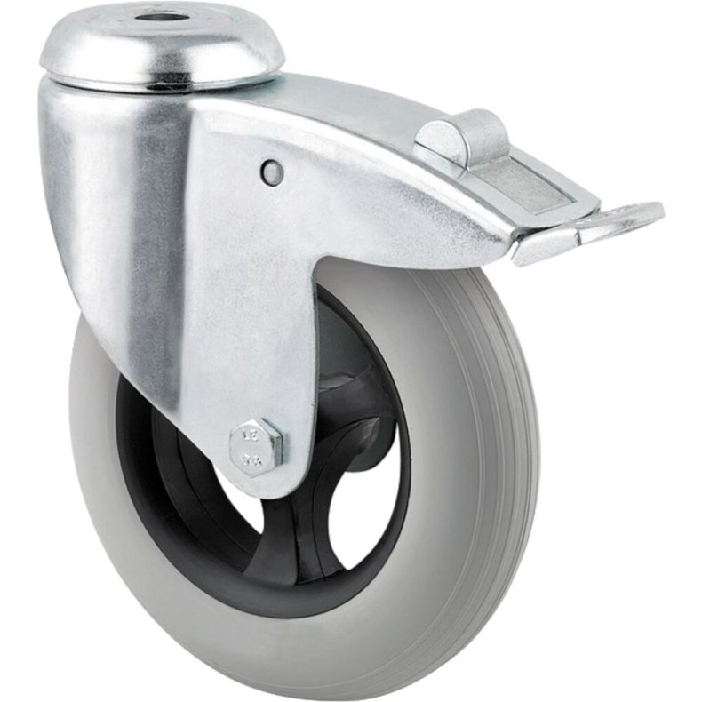 Hjul, Vileda Origo, �125mm, gr�, plast/st�l, med bremse, drejeligt, bl�de *Denne vare tages ikke retur*