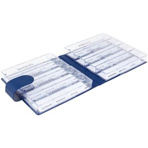 Megamax uge s�t, bl�, mappe med 8 �sker, morgen, middag, aften, nat