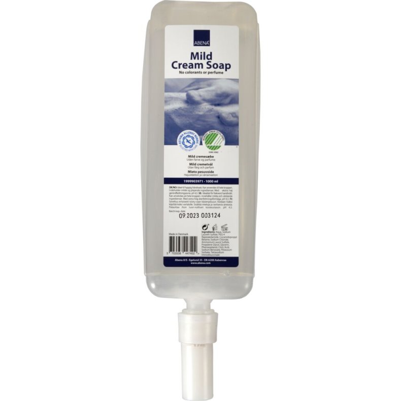 Mild Cremes�be, ABENA, 1000 ml, refill, uden farve og parfume