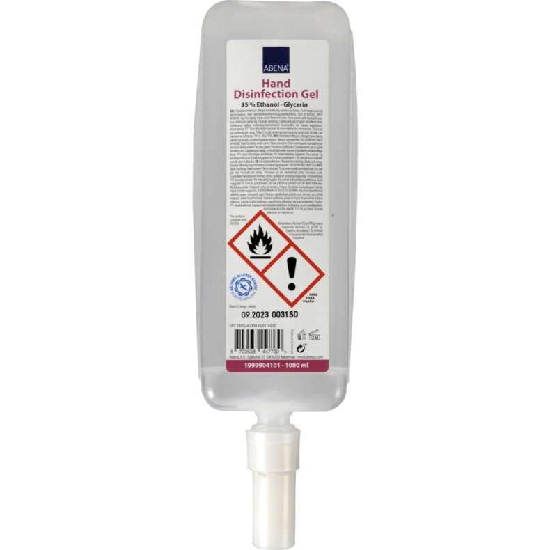 H�nddesinfektion gel, ABENA, 1000 ml, refill til dispenser