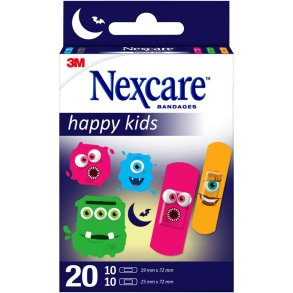 B�rneplaster, Nexcare Happy Kids, 2 st�rrelser, assorteret, hypoallergent, engangs