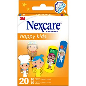 B�rneplaster, Nexcare Happy Kids, 2 st�rrelser, assorteret, hypoallergent, engangs