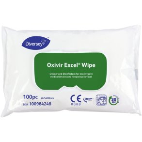 Overfladedesinfektion, Diversey Oxivir Excel Acti, 26,7x20cm, med Hydrogenperoxide, 100 stk. *Denne vare tages ikke retur*